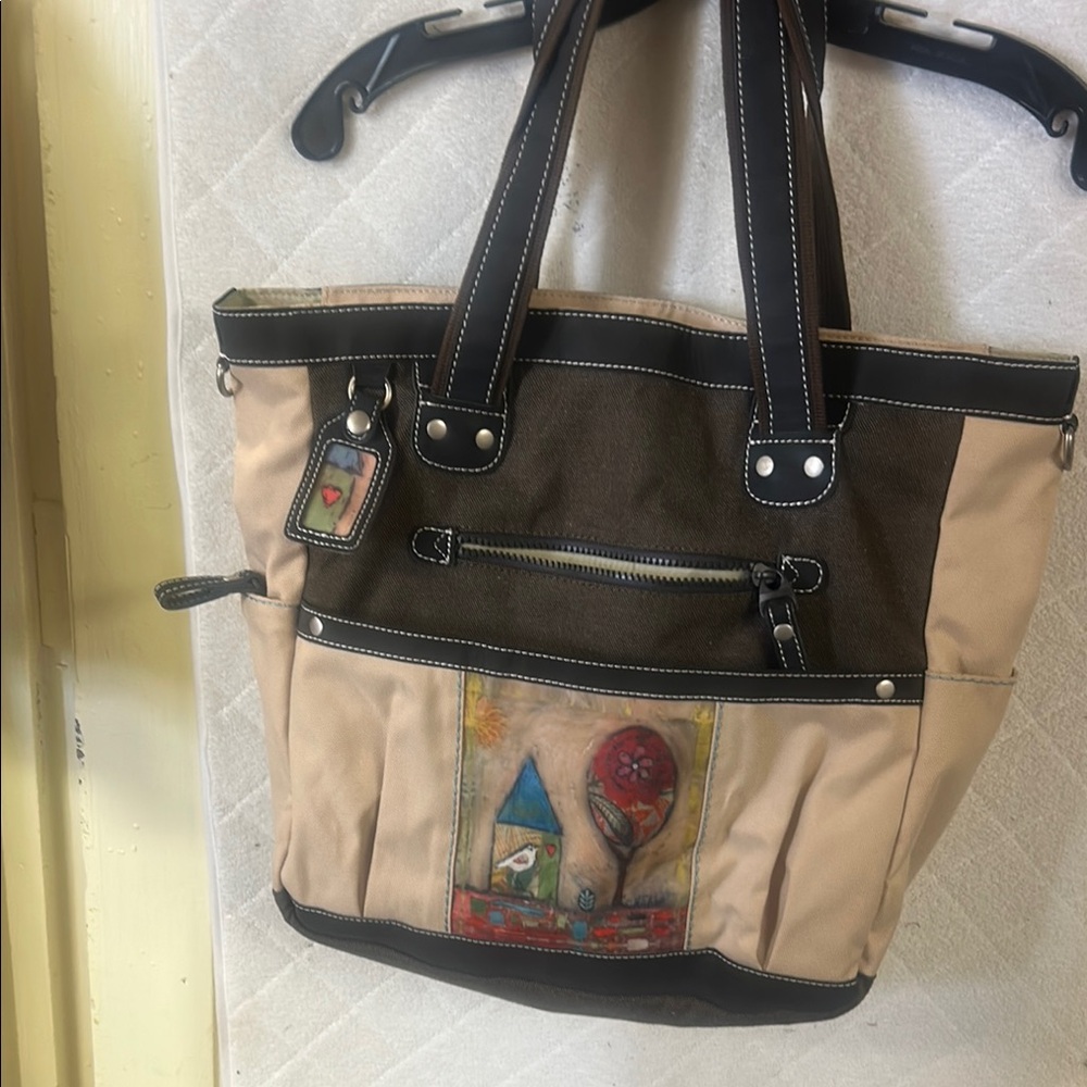 Sherpani Tan and Brown Tote Bag with Modern Design
